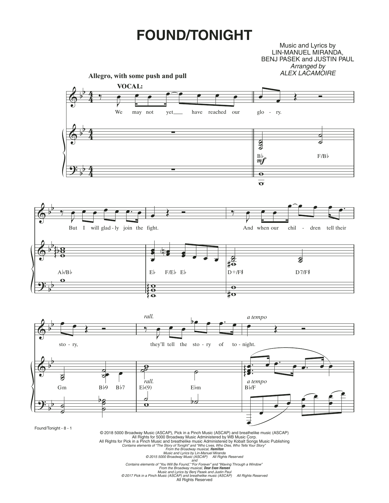 Ben Platt & Lin-Manuel Miranda Found/Tonight sheet music notes and chords arranged for Piano & Vocal