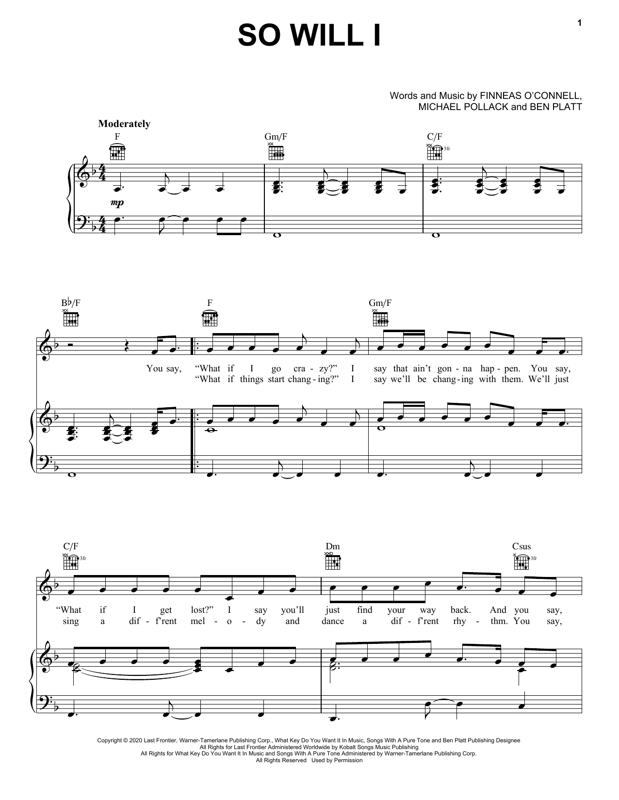 Ben Platt So Will I sheet music notes and chords arranged for Piano, Vocal & Guitar Chords (Right-Hand Melody)