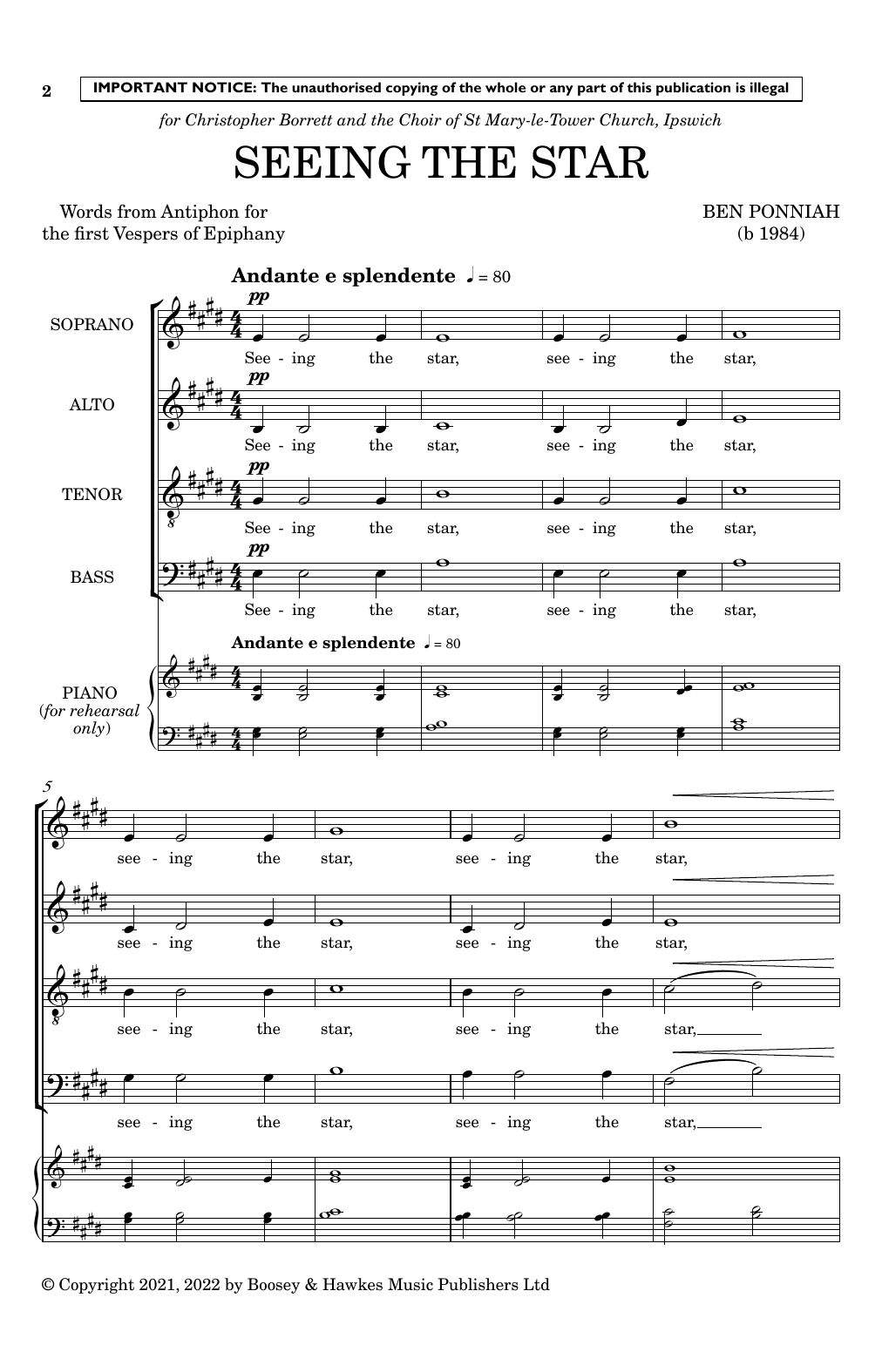 Ben Ponniah Seeing The Star sheet music notes and chords arranged for SSATB Choir