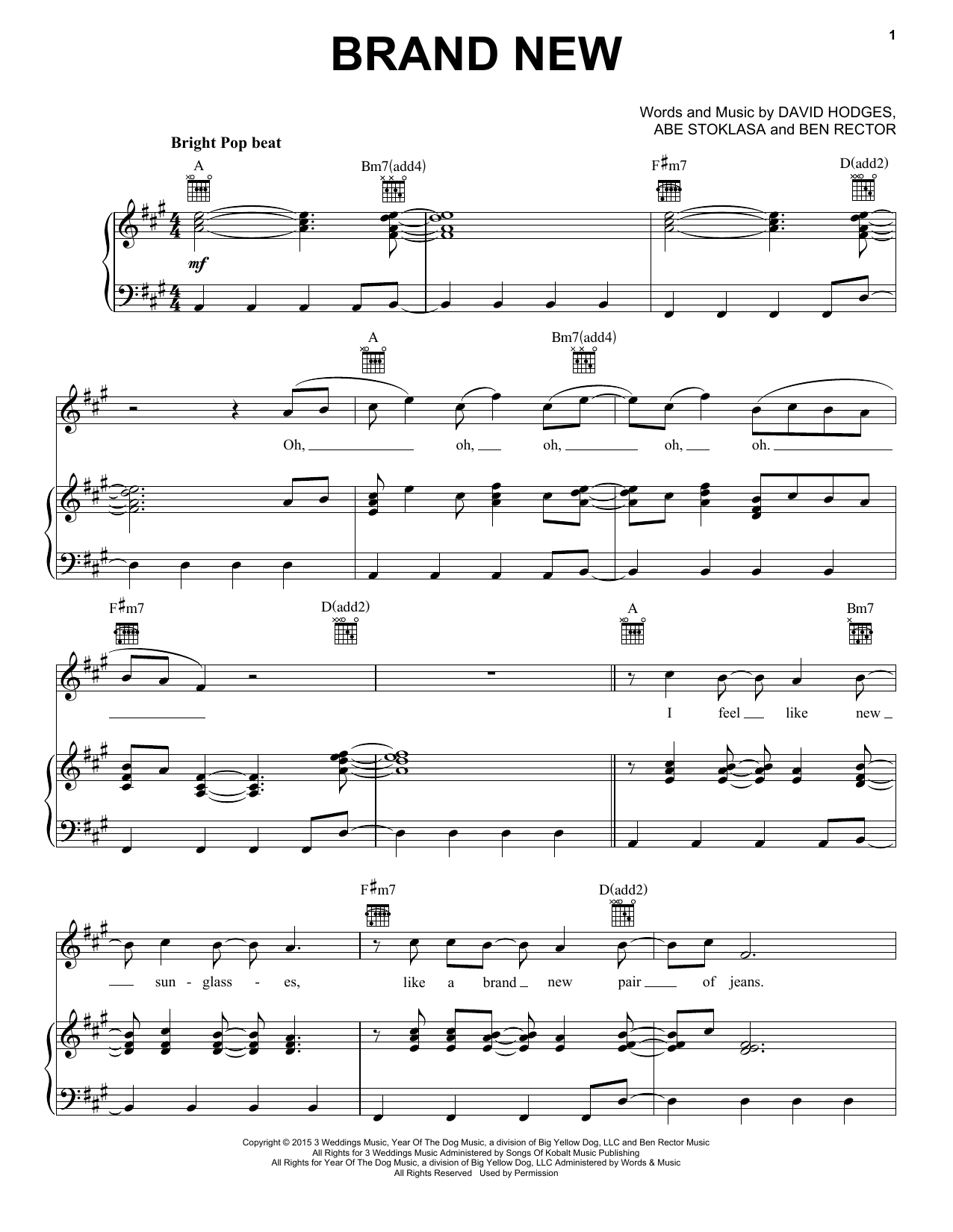 Ben Rector Brand New sheet music notes and chords arranged for Piano, Vocal & Guitar Chords (Right-Hand Melody)