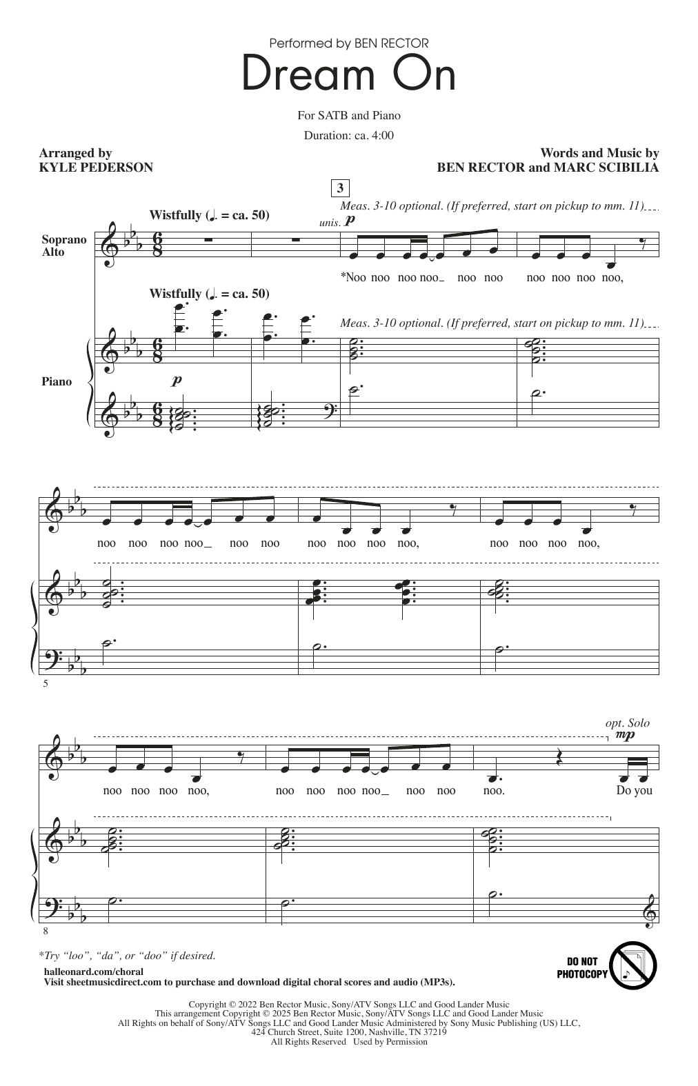 Ben Rector Dream On (arr. Kyle Pederson) sheet music notes and chords arranged for SATB Choir
