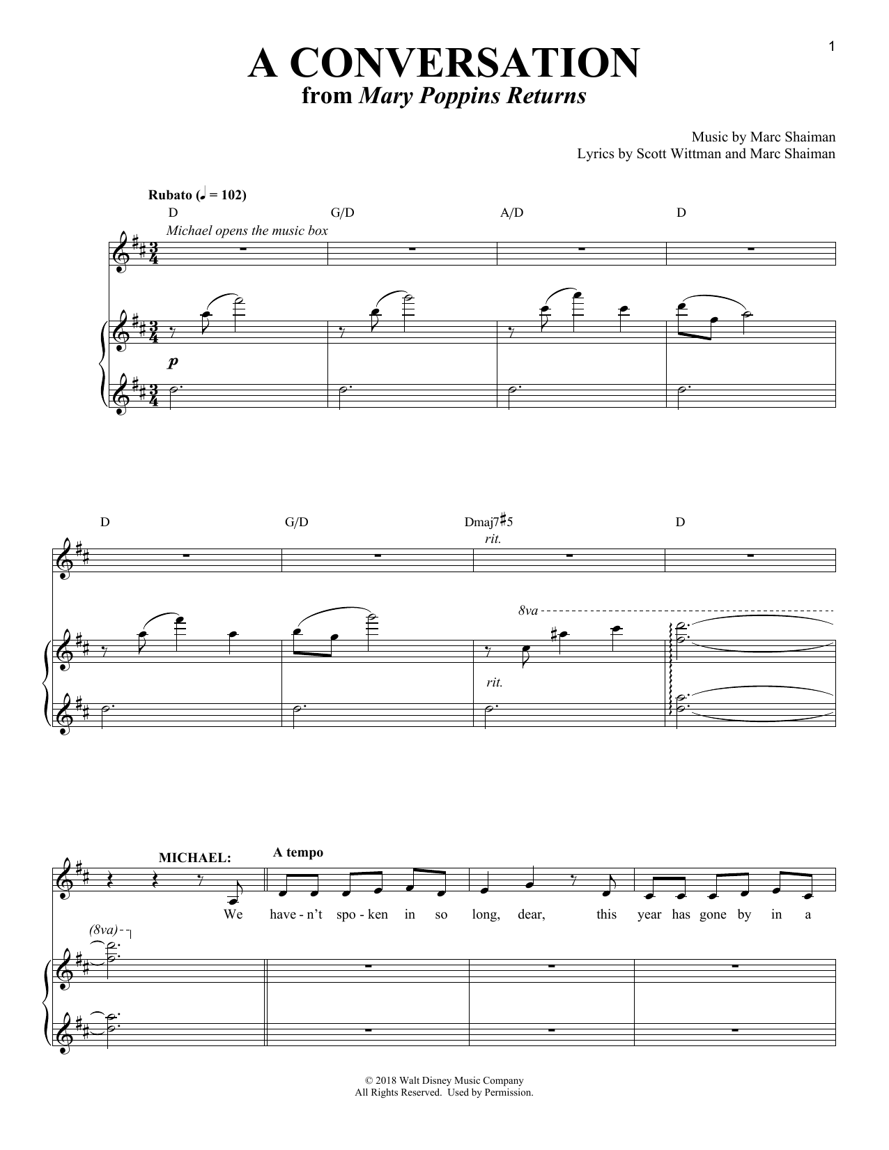 Ben Wishaw A Conversation (from Mary Poppins Returns) sheet music notes and chords arranged for Piano & Vocal