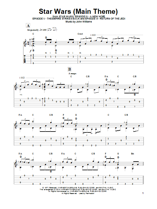 Ben Woolman Star Wars (Main Theme) sheet music notes and chords arranged for Solo Guitar
