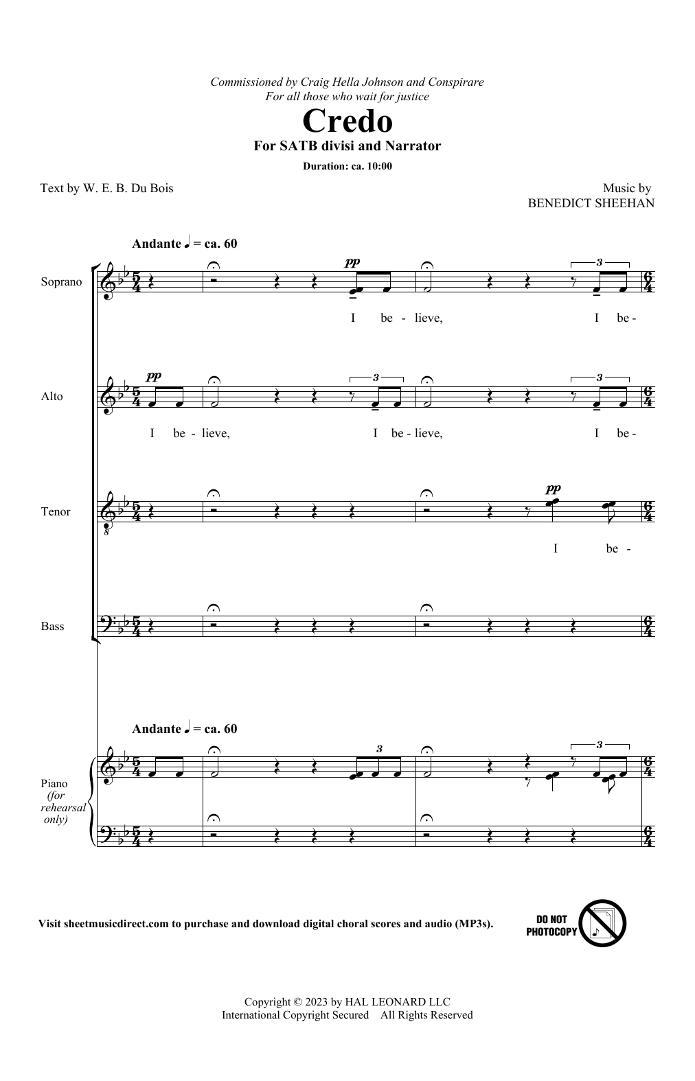 Benedict Sheehan Credo sheet music notes and chords arranged for Choir