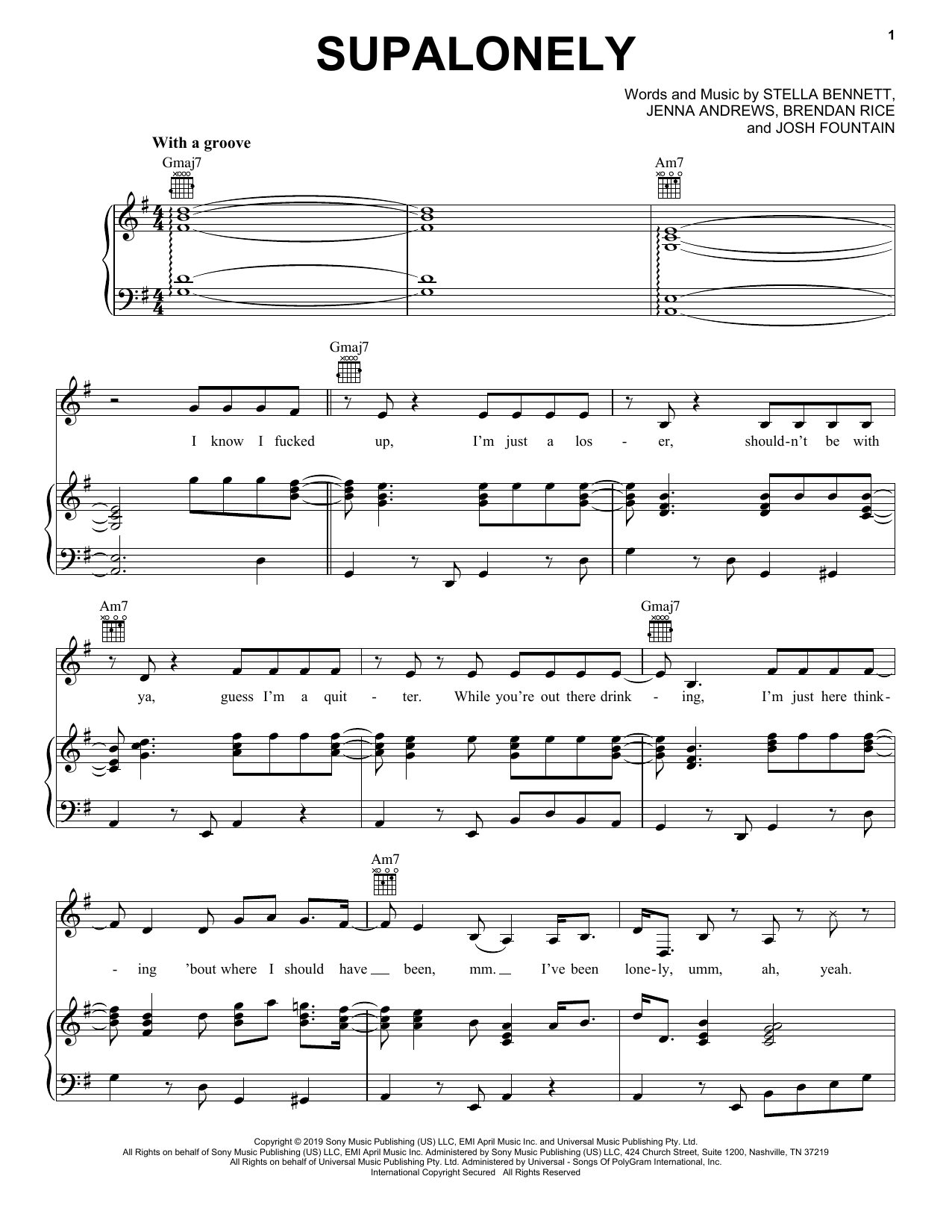 BENEE and Gus Dapperton Supalonely sheet music notes and chords arranged for Piano, Vocal & Guitar Chords (Right-Hand Melody)