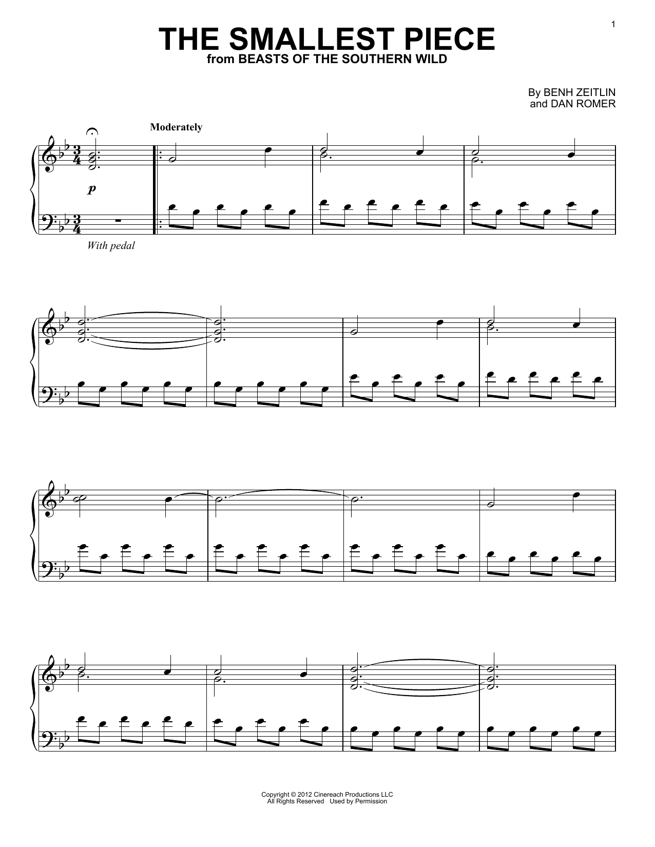 Benh Zeitlin The Smallest Piece sheet music notes and chords arranged for Piano Solo