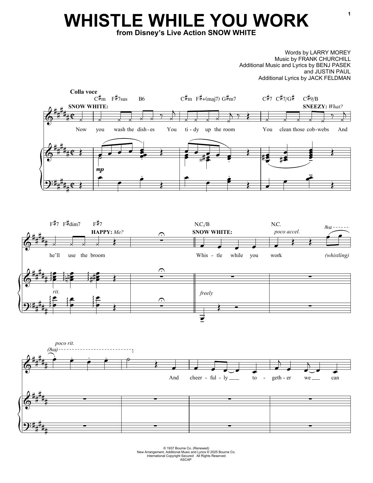 Benj Pasek Whistle While You Work (from Snow White) (2025) sheet music notes and chords arranged for Piano & Vocal