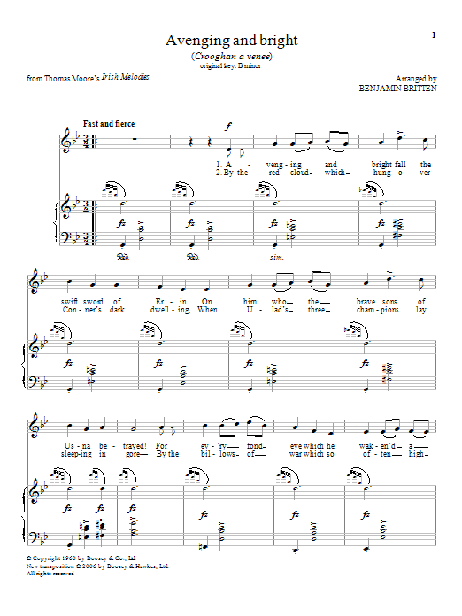 Benjamin Britten Avenging and bright sheet music notes and chords arranged for Piano & Vocal