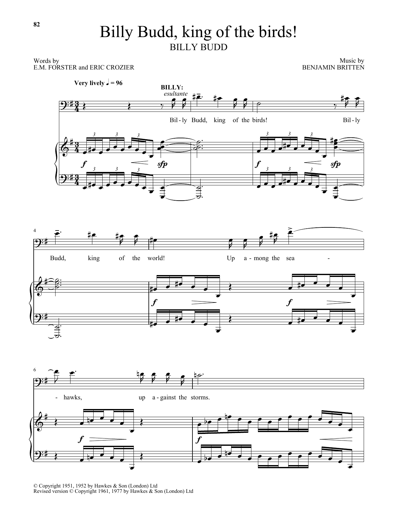 Benjamin Britten Billy Budd, King Of The Birds! sheet music notes and chords arranged for Piano & Vocal