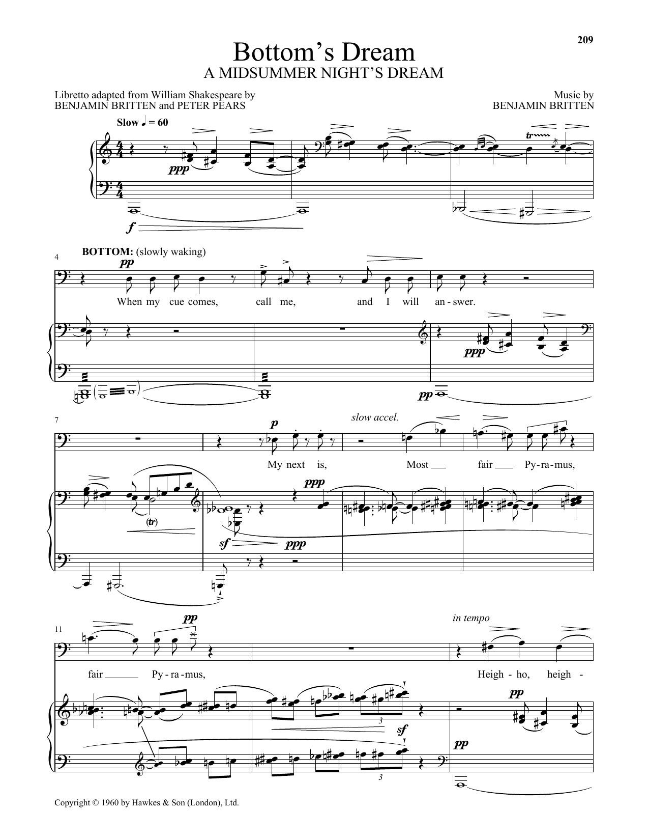 Benjamin Britten Bottom's Dream sheet music notes and chords arranged for Piano & Vocal