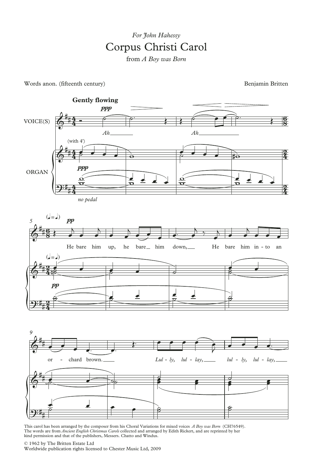 Benjamin Britten Corpus Christi Carol (from A Boy Was Born) sheet music notes and chords arranged for Choir