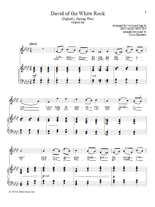 Benjamin Britten David of the White Rock sheet music notes and chords arranged for Piano & Vocal