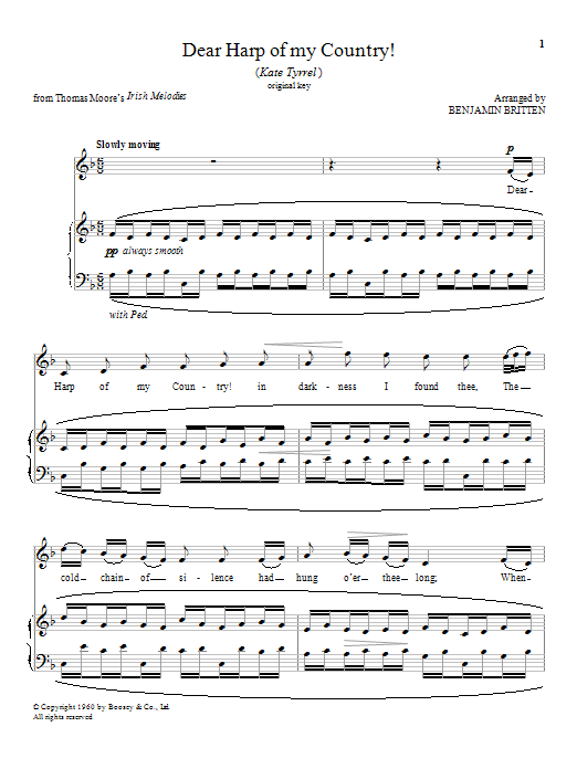 Benjamin Britten Dear Harp of my Country! sheet music notes and chords arranged for Piano & Vocal