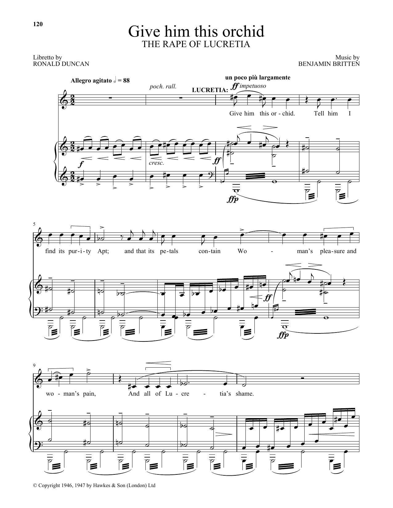 Benjamin Britten Give him this orchid (from The Rape Of Lucretia) sheet music notes and chords arranged for Piano & Vocal