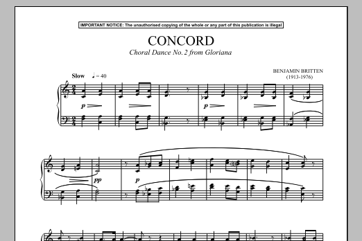 Benjamin Britten Gloriana, Choral Dance No. 2 (Concord) sheet music notes and chords arranged for Piano Solo