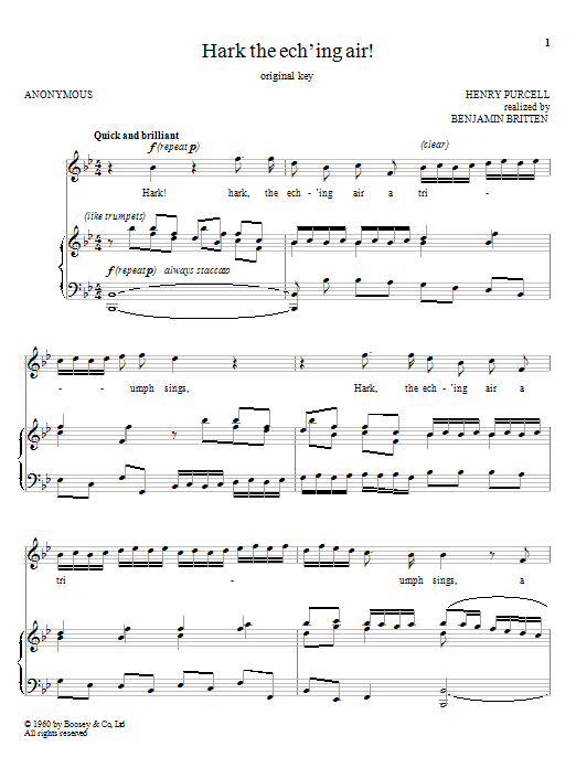 Benjamin Britten Hark The Ech'ing Air! sheet music notes and chords arranged for Piano & Vocal