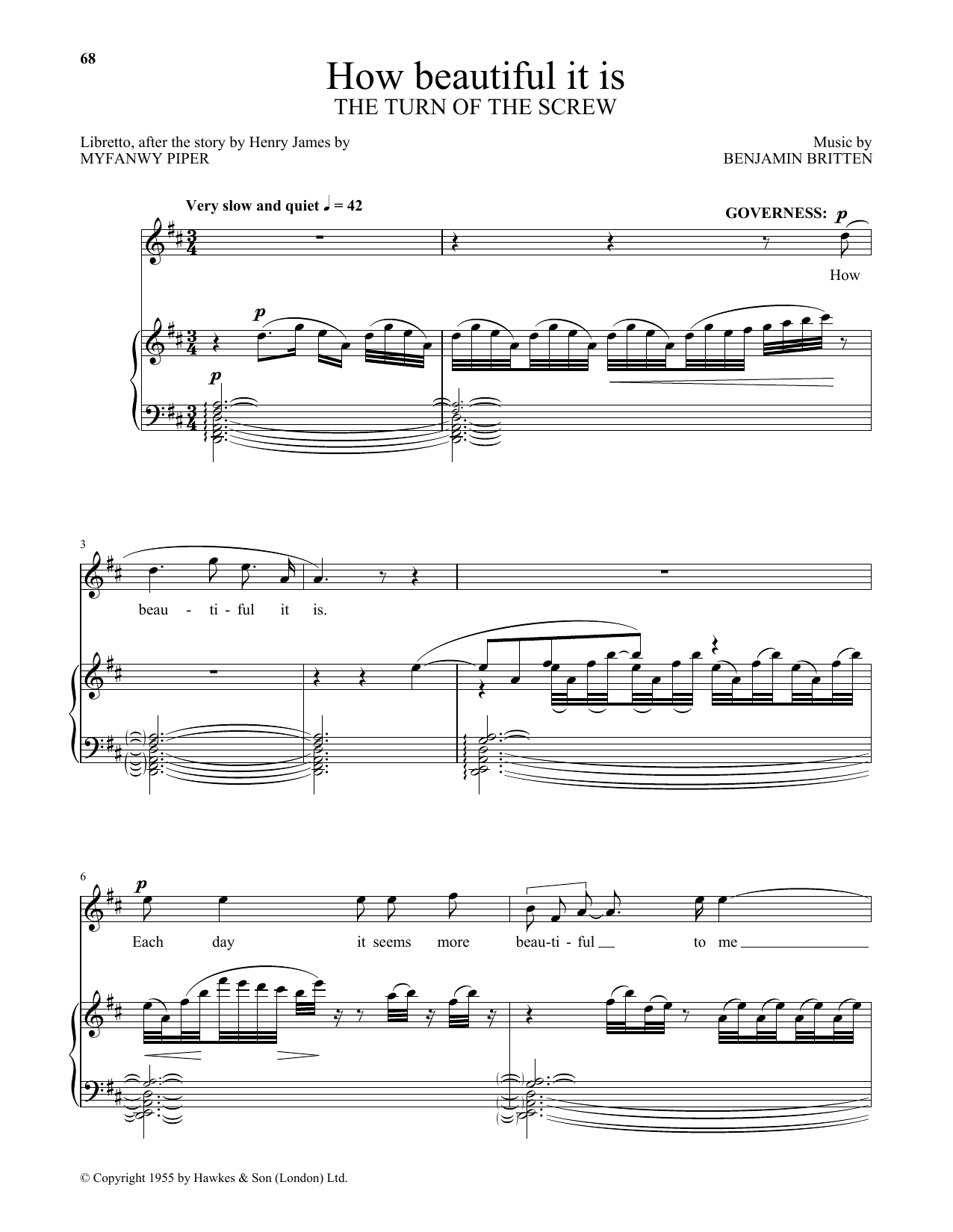 Benjamin Britten How beautiful it is (from The Turn Of The Screw) sheet music notes and chords arranged for Piano & Vocal