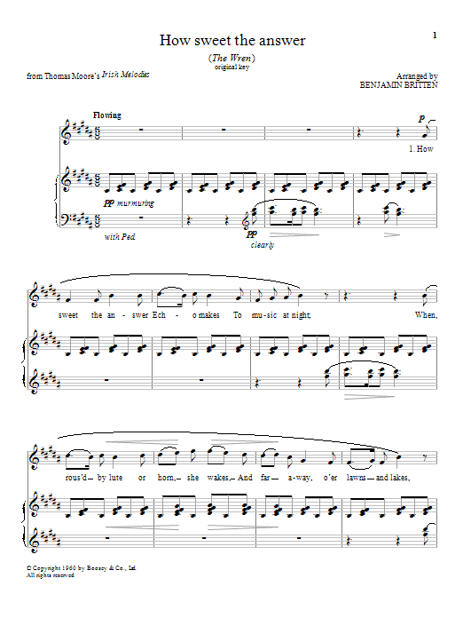 Benjamin Britten How sweet the answer sheet music notes and chords arranged for Piano & Vocal