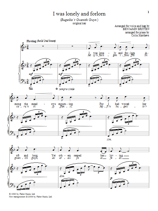 Benjamin Britten I was lonely and forlorn sheet music notes and chords arranged for Piano & Vocal