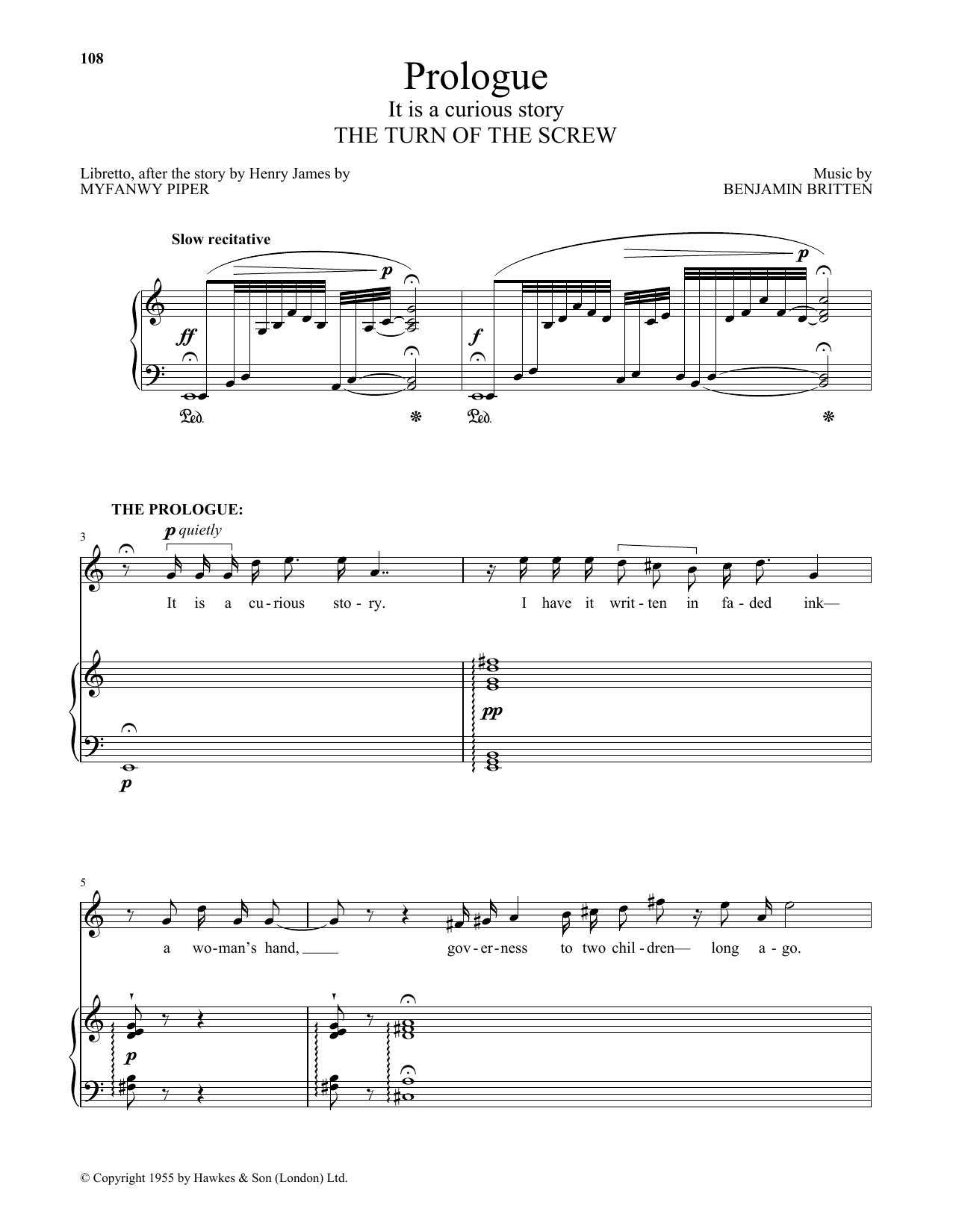 Benjamin Britten It is a curious story (from The Turn Of The Screw) sheet music notes and chords arranged for Piano & Vocal