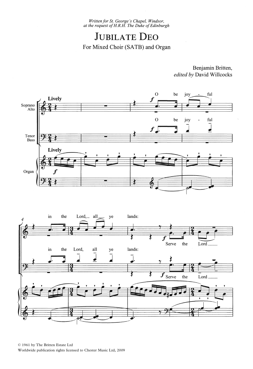 Benjamin Britten Jubilate Deo In C Major sheet music notes and chords arranged for SATB Choir