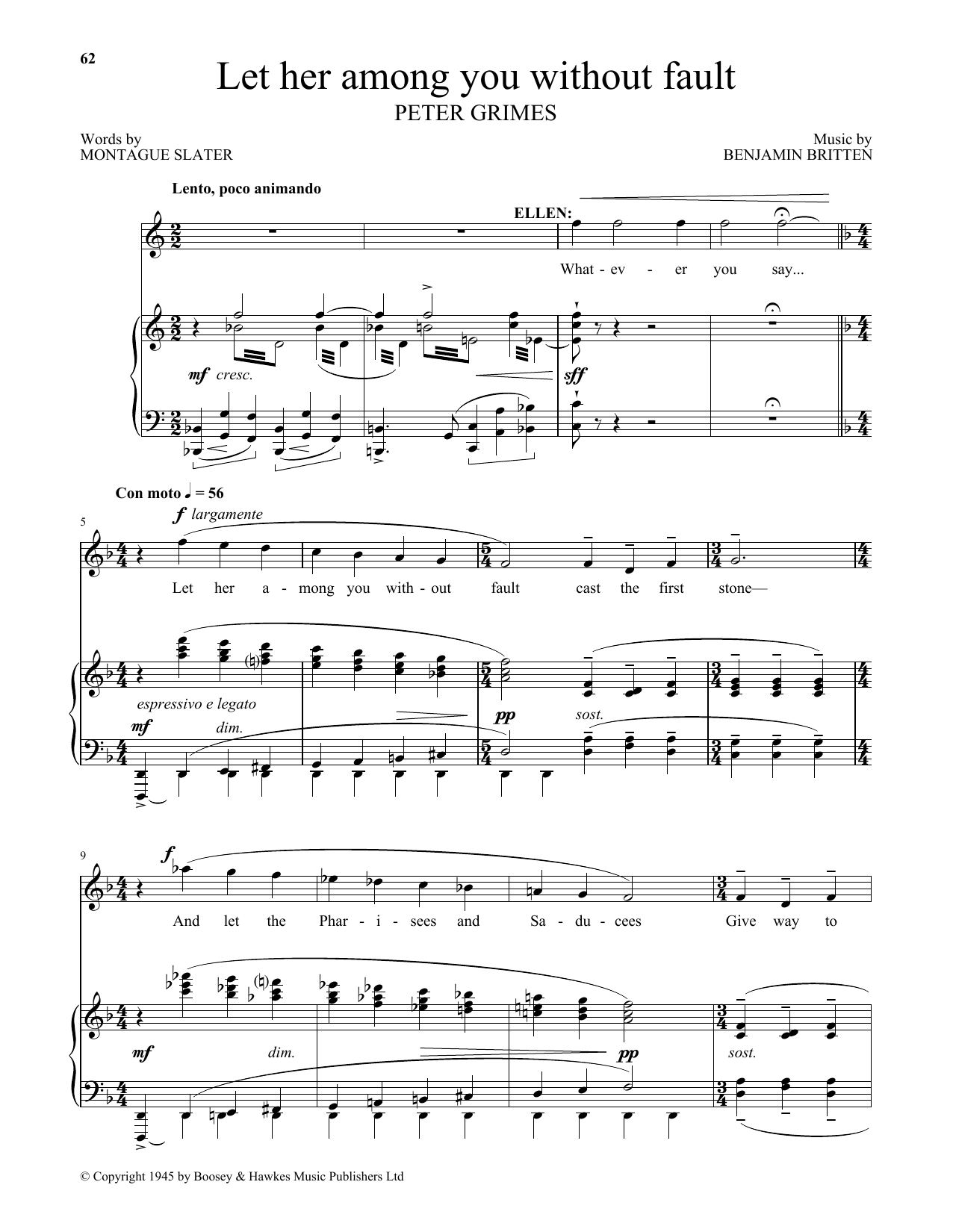 Benjamin Britten Let her among you without fault (from Peter Grimes) sheet music notes and chords arranged for Piano & Vocal