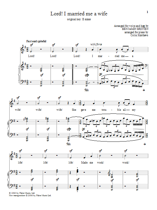 Benjamin Britten Lord! I married me a wife sheet music notes and chords arranged for Piano & Vocal