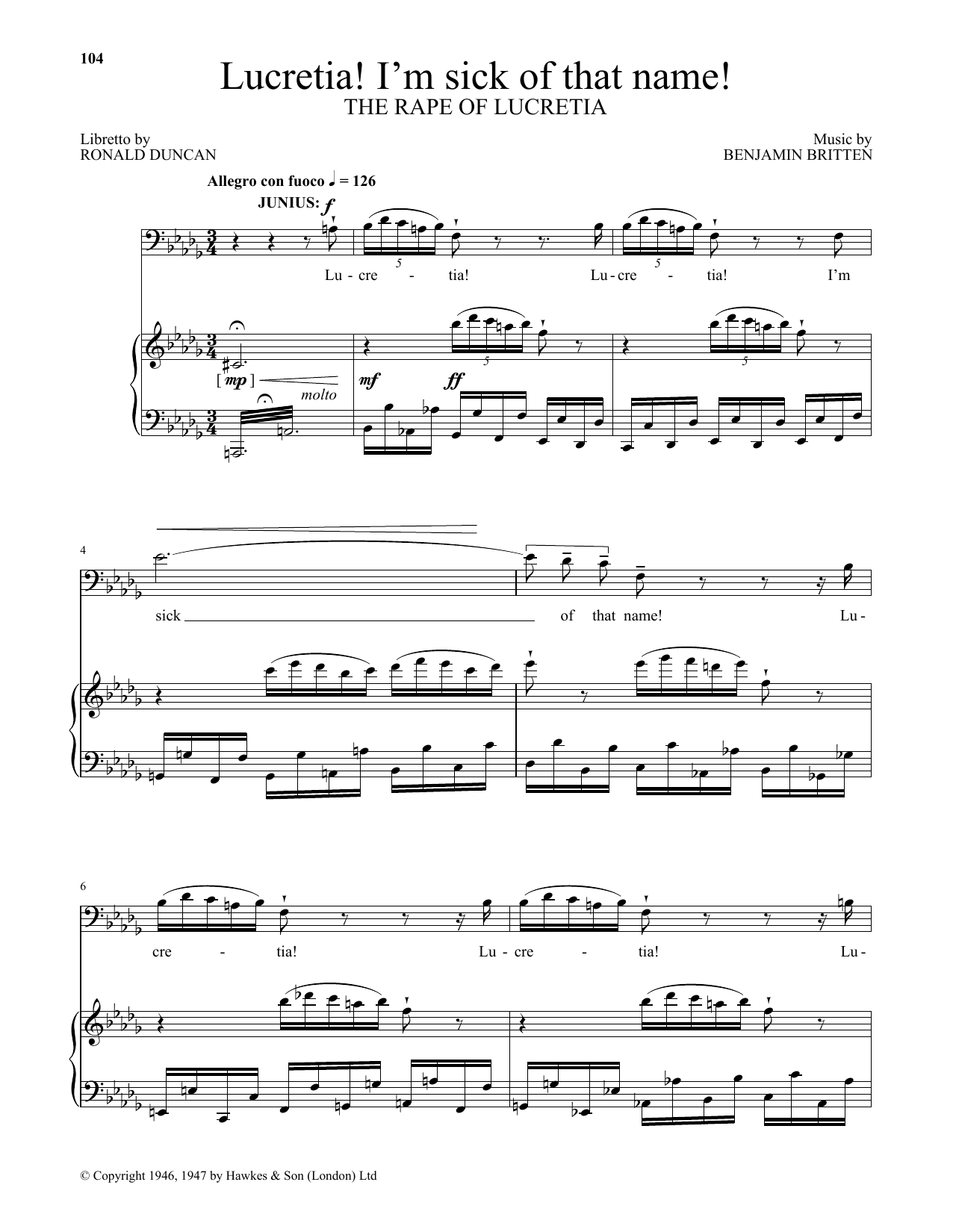 Benjamin Britten Lucretia! I'm sick of that name! (from The Rape Of Lucretia) sheet music notes and chords arranged for Piano & Vocal