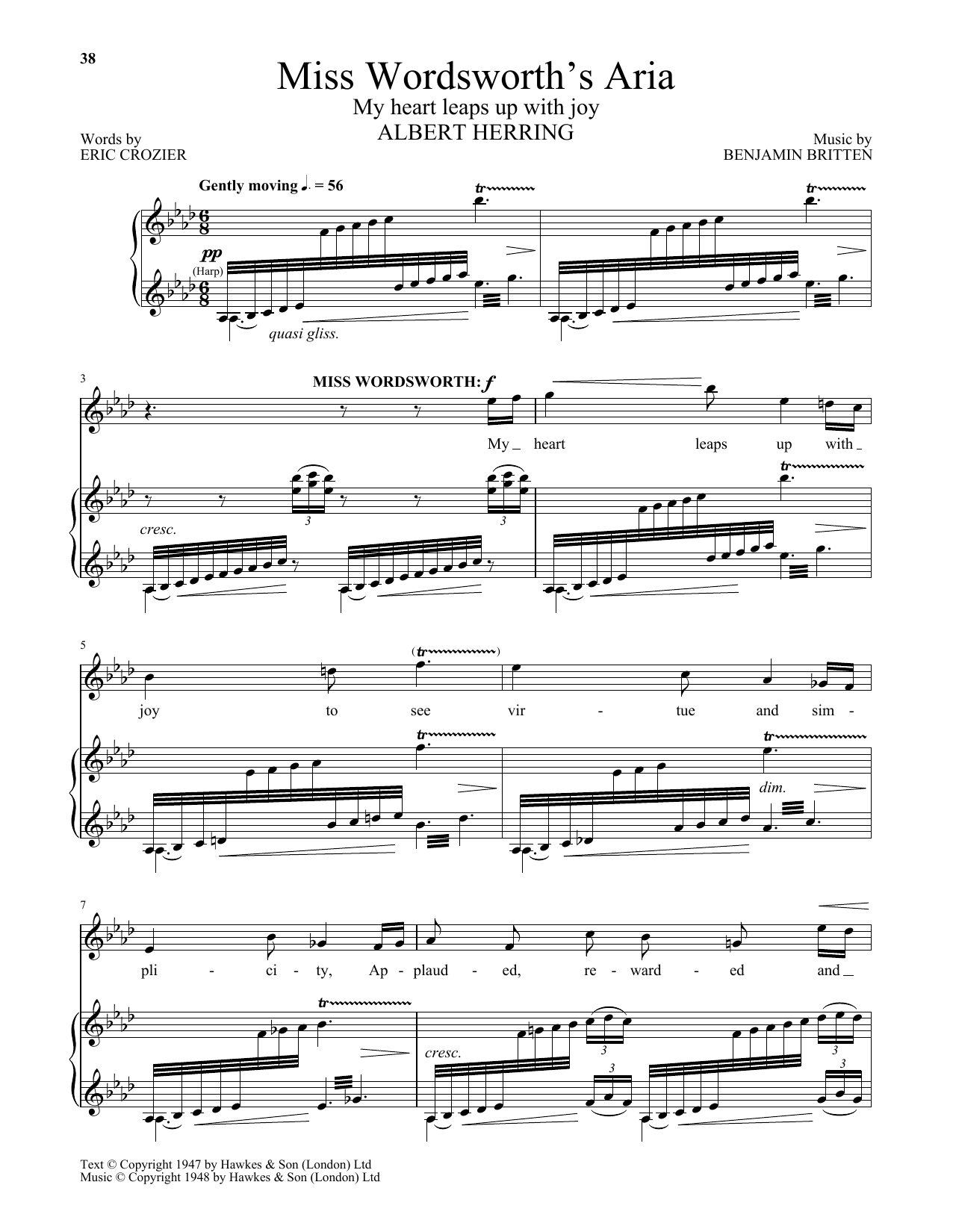Benjamin Britten Miss Wordsworth's Aria (My Heart Leaps Up With Joy) (from Albert Herring) sheet music notes and chords arranged for Piano & Vocal