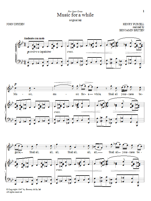 Benjamin Britten Music For A While sheet music notes and chords arranged for Piano & Vocal
