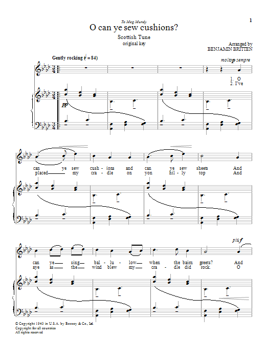 Benjamin Britten O can ye sew cushions? sheet music notes and chords arranged for Piano & Vocal