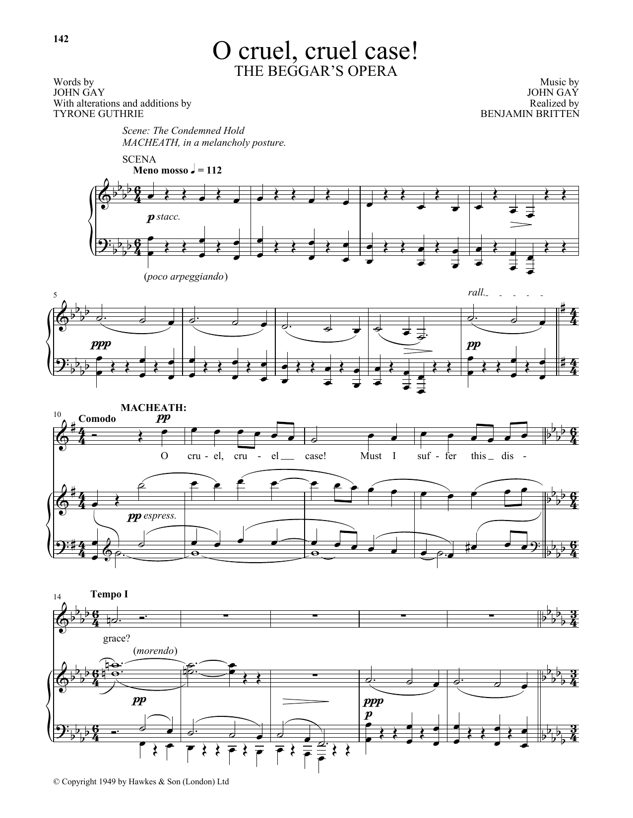 Benjamin Britten O Cruel, Cruel Case! sheet music notes and chords arranged for Piano & Vocal