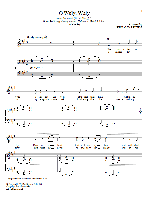 Benjamin Britten O Waly, Waly sheet music notes and chords arranged for SATB Choir