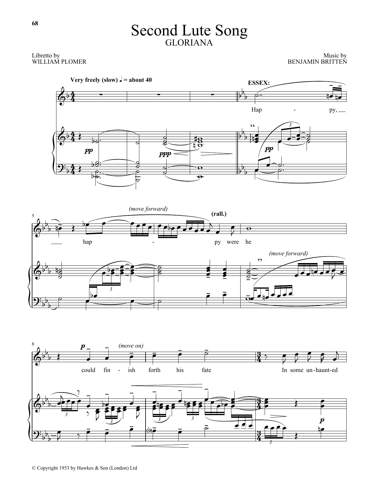 Benjamin Britten Second Lute Song (from Gloriana) sheet music notes and chords arranged for Piano & Vocal