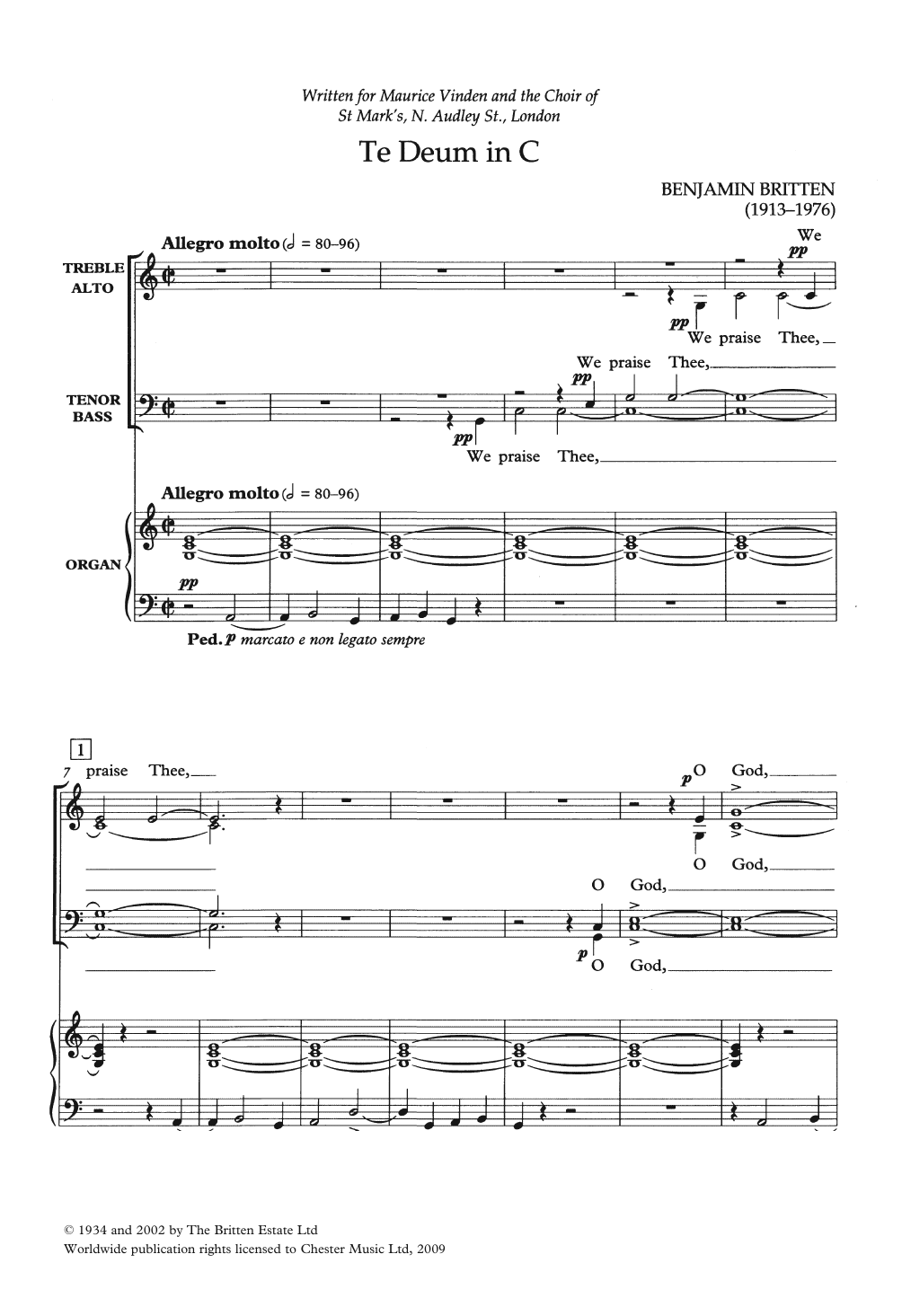 Benjamin Britten Te Deum In C sheet music notes and chords arranged for SATB Choir