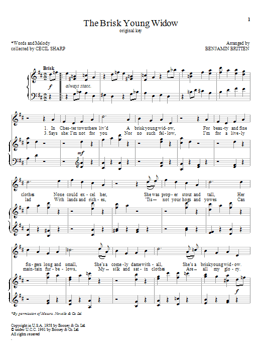 Benjamin Britten The Brisk Young Widow sheet music notes and chords arranged for Piano & Vocal