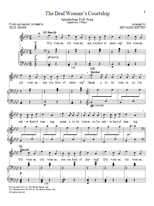 Benjamin Britten The Deaf Woman's Courtship sheet music notes and chords arranged for Piano & Vocal