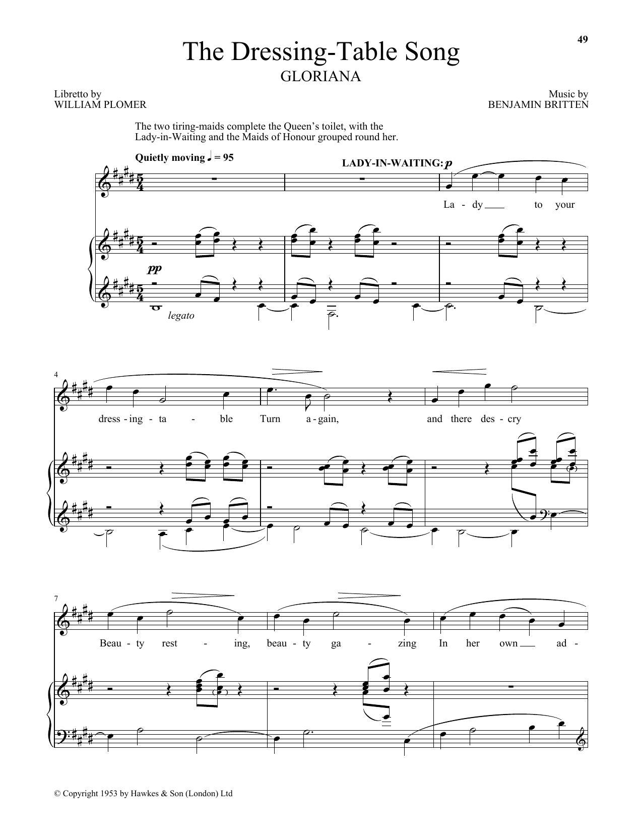 Benjamin Britten The Dressing-Table Song (from Gloriana) sheet music notes and chords arranged for Piano & Vocal