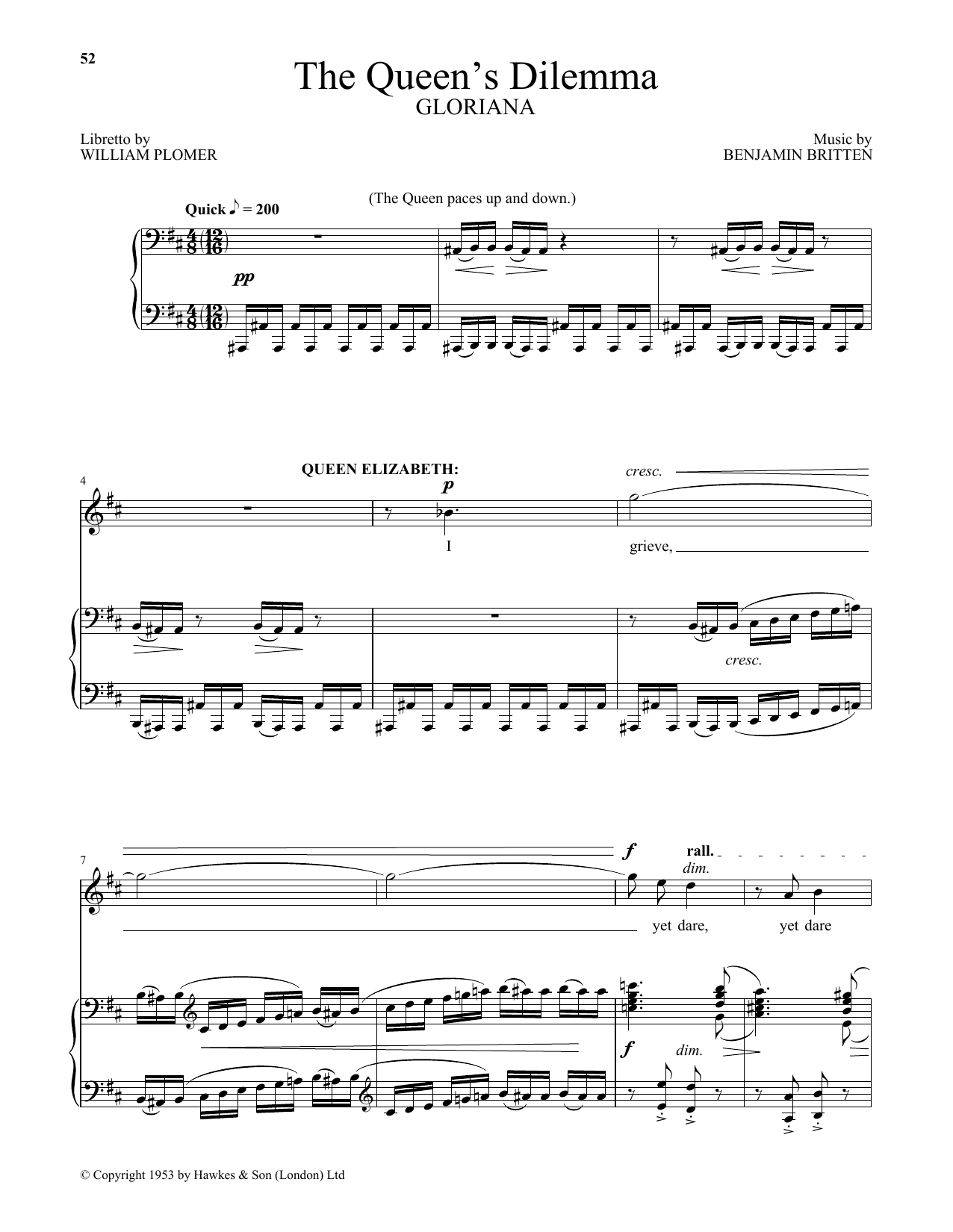 Benjamin Britten The Queen's Dilemma (from Gloriana) sheet music notes and chords arranged for Piano & Vocal