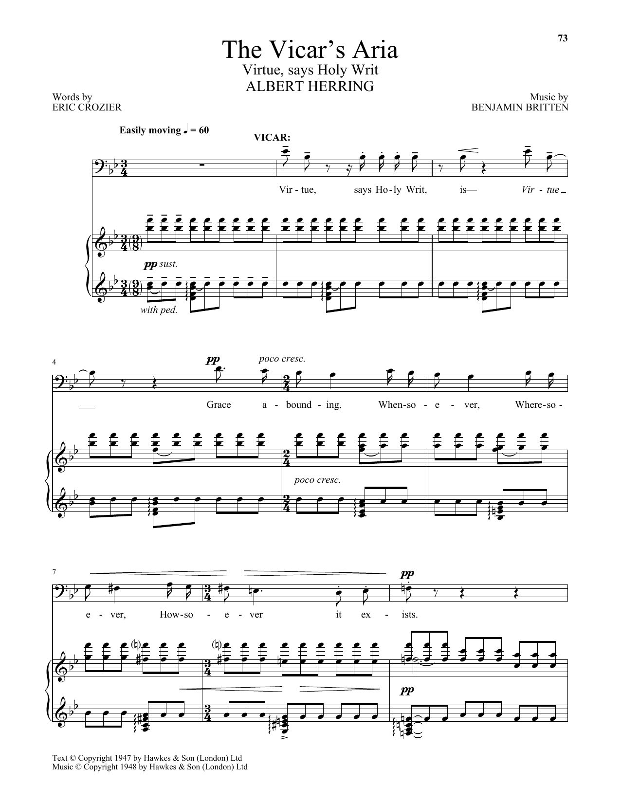 Benjamin Britten The Vicar's Aria (Virtue, says Holy Writ) (from Albert Herring) sheet music notes and chords arranged for Piano & Vocal