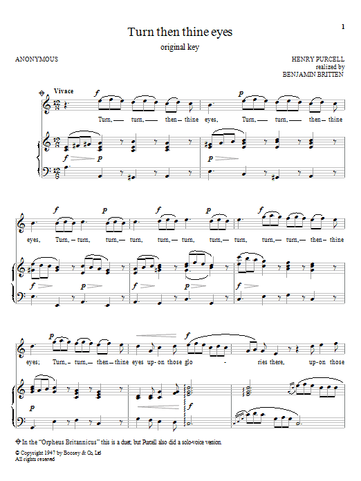 Benjamin Britten Turn Then Thine Eyes sheet music notes and chords arranged for Piano & Vocal