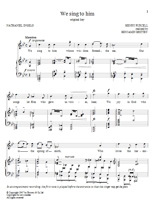 Benjamin Britten We Sing To Him sheet music notes and chords arranged for Piano & Vocal