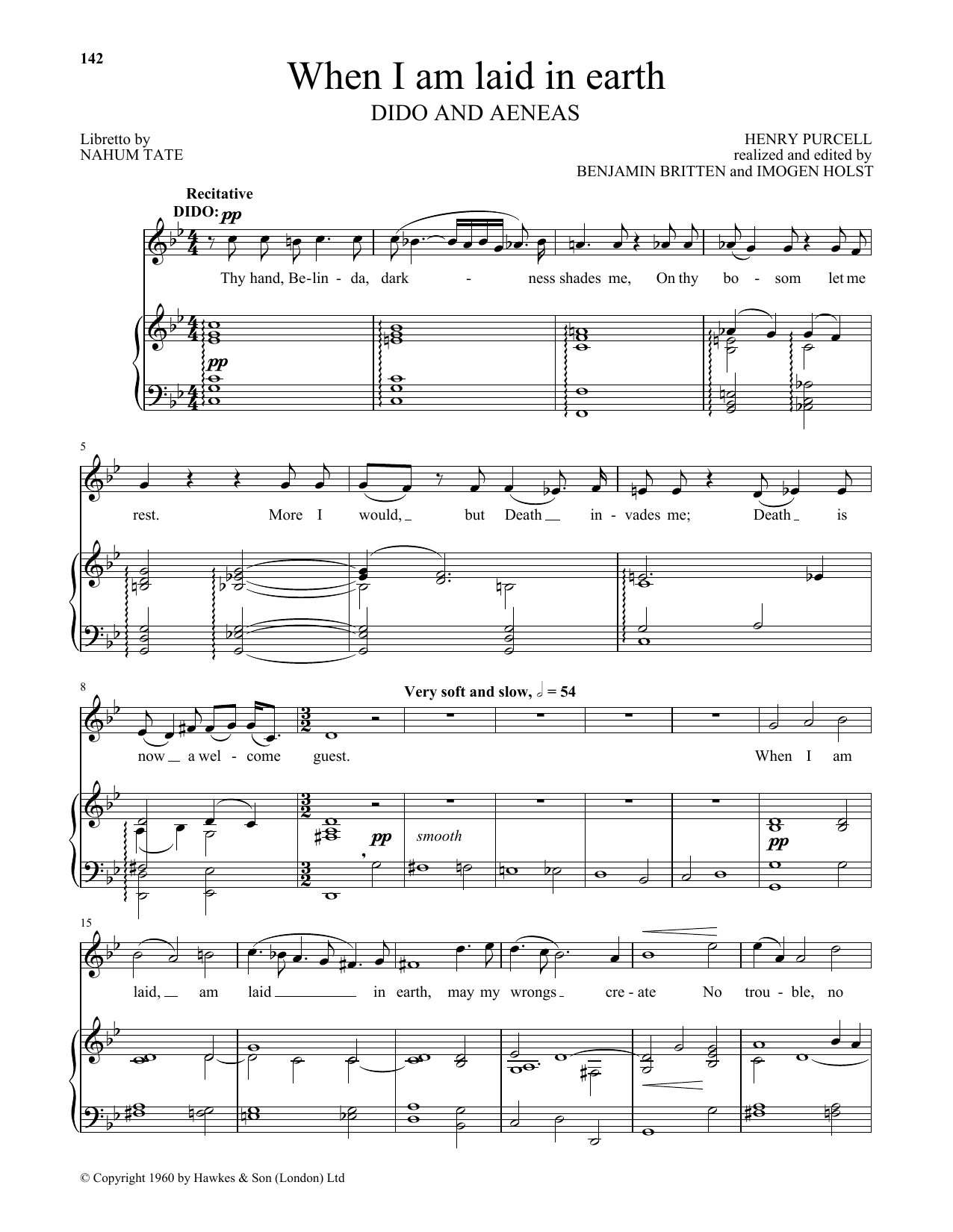 Benjamin Britten When I am laid in earth (from Dido and Aeneas) sheet music notes and chords arranged for Piano & Vocal