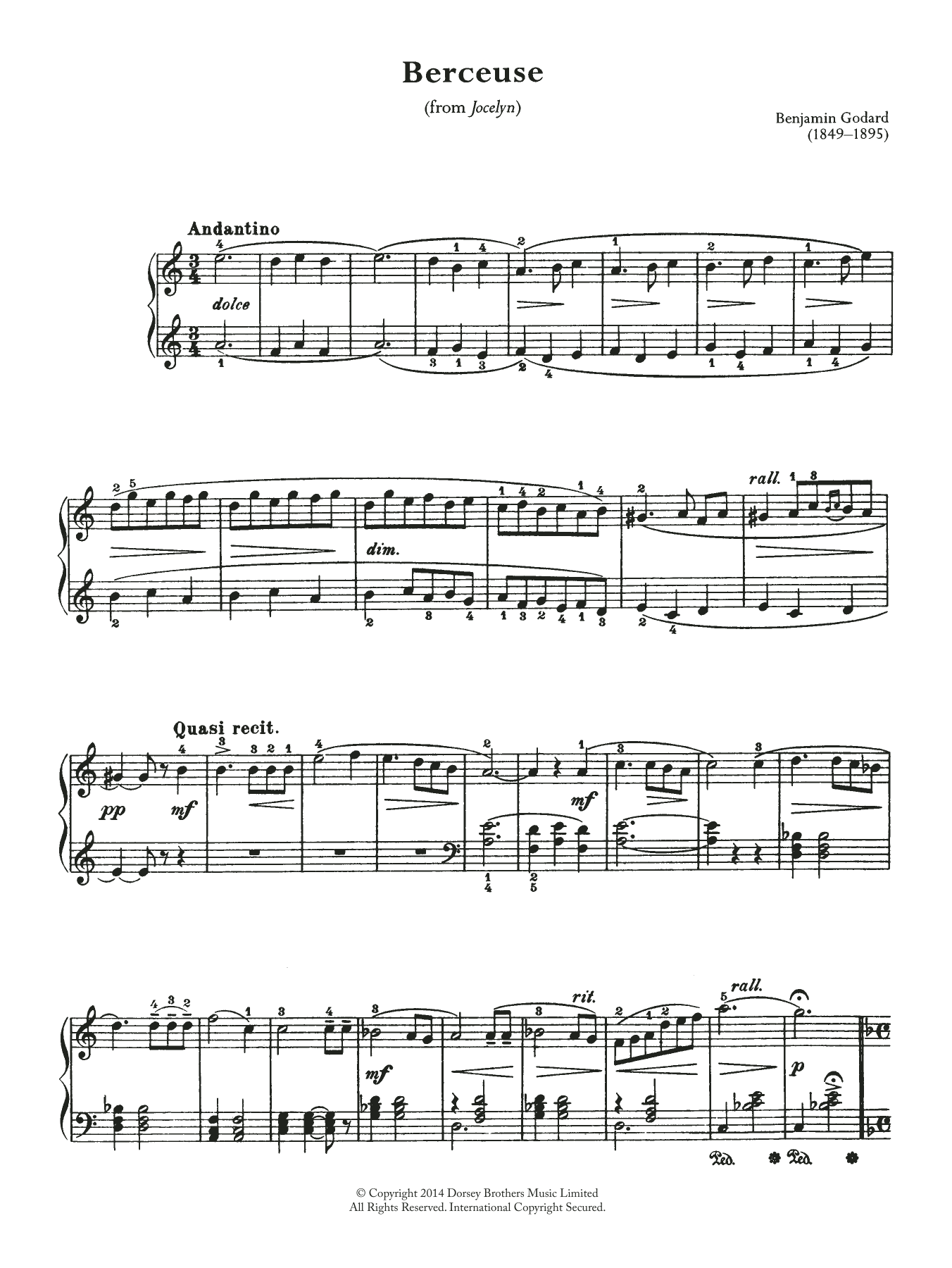 Benjamin Godard Berceuse (From Jocelyn) sheet music notes and chords arranged for Cello Solo