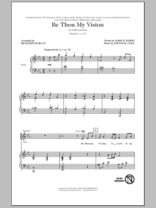 Benjamin Harlan Be Thou My Vision sheet music notes and chords arranged for SATB Choir