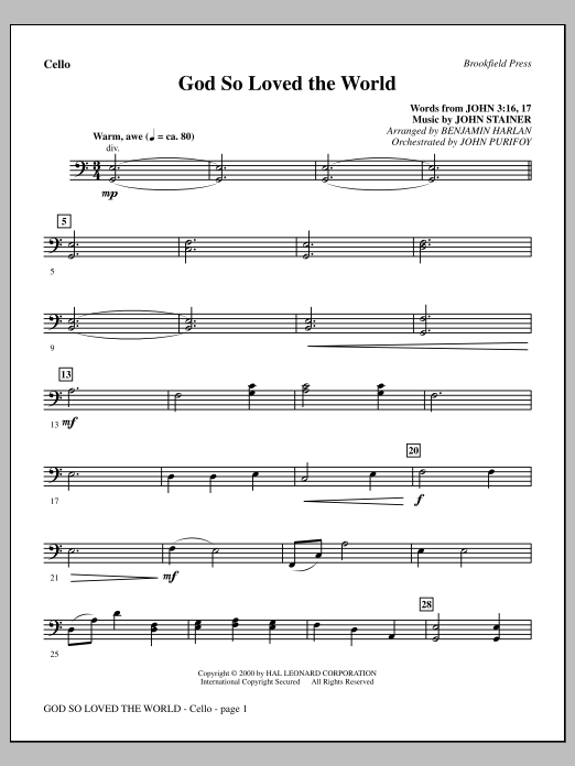 Benjamin Harlan God So Loved The World Chamber Orchestra - Cello sheet music notes and chords arranged for Choir Instrumental Pak