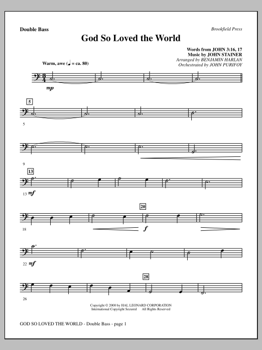Benjamin Harlan God So Loved The World Chamber Orchestra - Double Bass sheet music notes and chords arranged for Choir Instrumental Pak