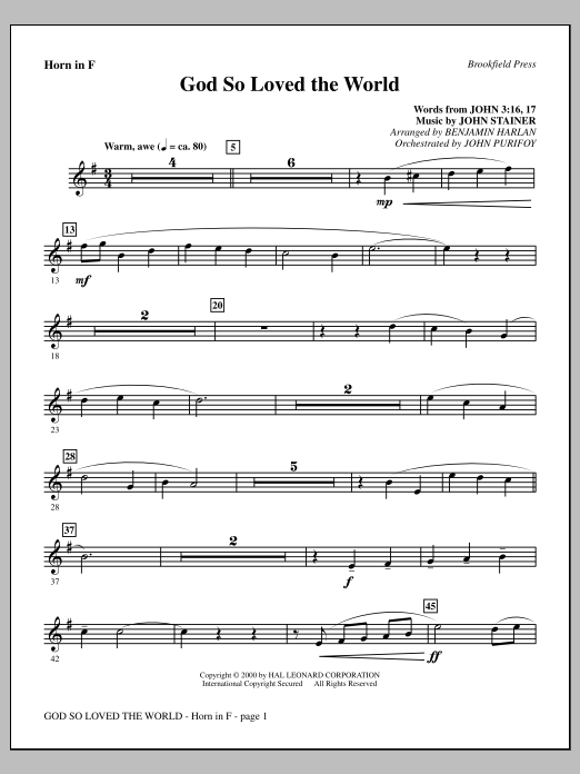 Benjamin Harlan God So Loved The World Chamber Orchestra - F Horn sheet music notes and chords arranged for Choir Instrumental Pak