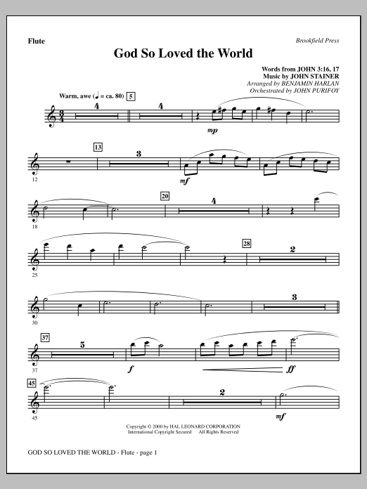 Benjamin Harlan God So Loved The World Chamber Orchestra - Flute sheet music notes and chords arranged for Choir Instrumental Pak