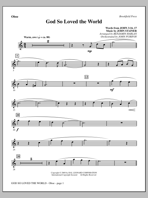 Benjamin Harlan God So Loved The World Chamber Orchestra - Oboe sheet music notes and chords arranged for Choir Instrumental Pak